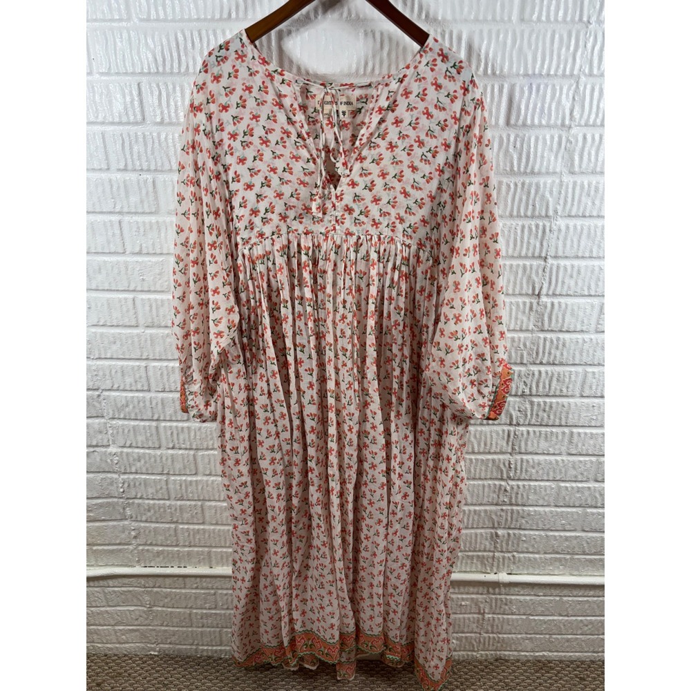 Daughters of India Kyra Midi Dress Apricot Floral Cotton Block Print 2XL XXL - Picture 4 of 8